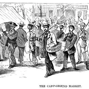 CAMP MEETING, 1869. The campground market at the national Methodist camp meeting