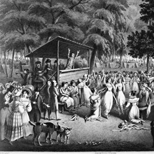 CAMP MEETING, c1830. American lithograph, c1830