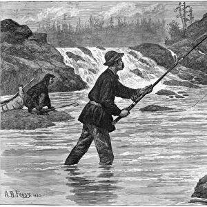 CANADA: FISHING, 1883. Salmon-fishing in Canadian waters. Engraving from a drawing by A