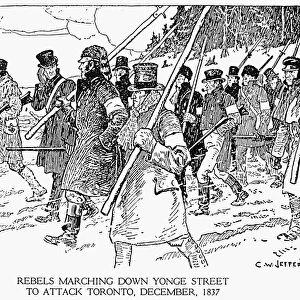 CANADA: REBELLION, 1837. Rebels marching down Yonge Street to attack Toronto