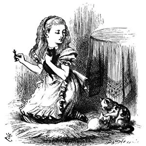 CARROLL: LOOKING GLASS. Alice playing with the chess queens and her kittens. Wood engraving after Sir John Tenniel for the first edition of Lewis Carrolls Through the Looking Glass, 1872