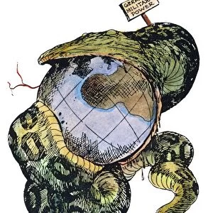 CARTOON: ANTI-GERMAN, c1917. The Python. A militarily strong Germany swallows up the world