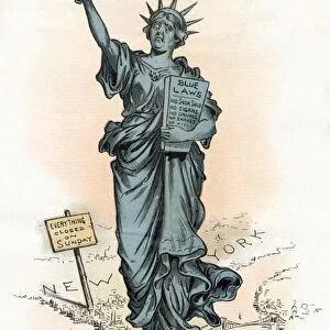 CARTOON: BLUE LAWS, 1895. New York Under the Blue Laws. Cartoon, American, 1895