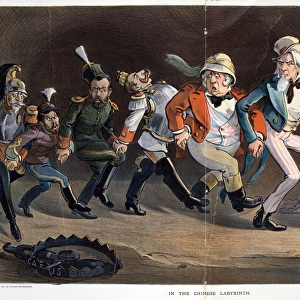 CARTOON: BOXER REBELLION. In the Chinese Labyrinth. Cartoon showing Uncle Sam