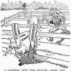 Cartoon, c1906, from the St. Paul Pioneer Press on President Theodore Roosevelts efforts to regulate the trusts by government control