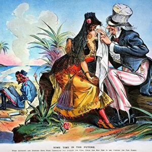 CARTOON: CUBA, 1895. Some Time in the Future: prophetic American cartoon by Louis Dalrymple, 1895, of Uncle Sam comforting a distraught Cuba