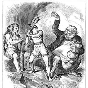 CARTOON: MONOPOLY, 1881. Death to monopoly! Uncle Sam to Hercules, Thats right, by boy