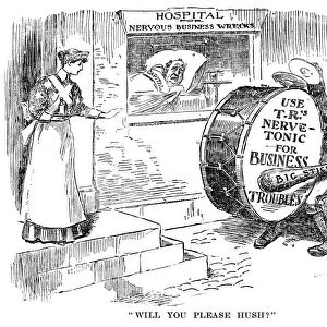 Cartoon about President Theodore Roosevelts policies toward business. From the New York Herald, c1908