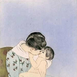 CASSATT: MOTHER, 1891. Mothers Kiss. Drypoint and aquatint by Mary Cassatt, 1891