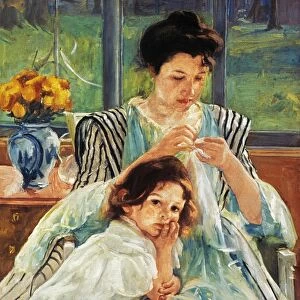 CASSATT: MOTHER SEWING. Young Mother Sewing. Oil on canvas, 1902, by Mary Cassatt
