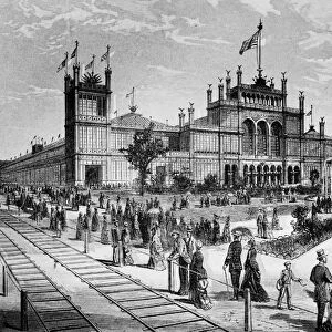 CENTENNIAL FAIR, 1876. The Main Exhibition Building at the Centennial Exposition in Philadelphia, Pennsylvania, 1876. Wood engraving from a contemporary American newspaper