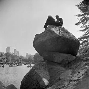 CENTRAL PARK, 1942. Sailors overlooking the lake in Central Park, New York City
