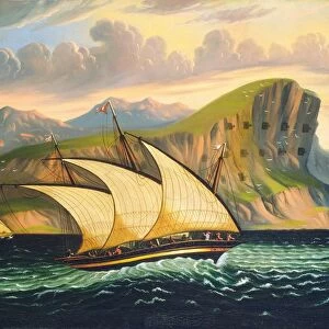 CHAMBERS: GIBRALTAR. Felucca off Gibraltar. Oil on canvas by Thomas Chambers