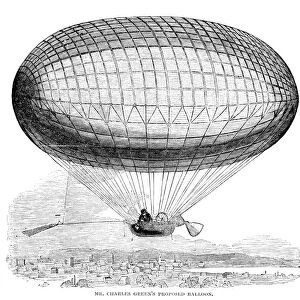 Charles Greens proposed design for a hot air balloon. Wood engraving, American, 1857