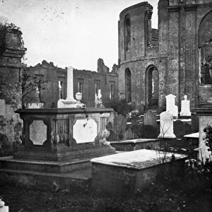 CHARLESTON: CEMETERY, c1865. Cemetery of the Circular Church, in ruins after the Civil War