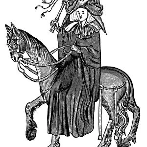 CHAUCER: THE WIFE OF BATH. From the Cambridge University manuscript of Chaucers Canterbury Tales