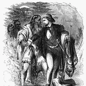 Cherokee Chief John Jolly, also known as Ahuludegi, embracing his adoptive son, Samuel Houston. Wood engraving, American, 1860