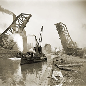 CHICAGO: BRIDGE, c1902. The steamboat A. B. Ward passing under the drawbridge at Cortland