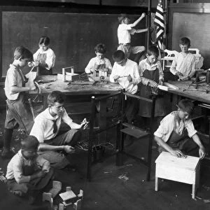 CHICAGO: CLASSROOM, 1917. A woodworking class in an open-air classroom in Chicago, Illinois