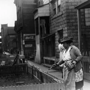 CHICAGO: GARDEN, 1941. An African American woman painting the fence of an outdoor
