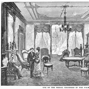 CHICAGO: PALMER HOUSE. Bridal chamber at the Palmer House Hotel, Chicago, Illinois. Wood engraving, American, 1878