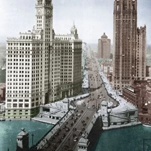 CHICAGO: SKYSCRAPERS, c1925. Skyscrapers on the Michigan Avenue Bridge