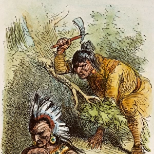 CHIEF PONTIAC (d. 1769). Native American Ottawa Chief. The death of Pontiac in 1769. Colored engraving, 19th century