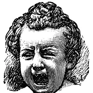 CHILD CRYING. Wood engraving, 19th century