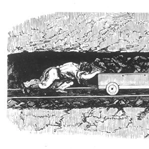 CHILD LABOR, 1842. Three children taking a loaded wagon of coal up an incline in the Lancashire and Cheshire district of England. Wood engraving, English, 1842