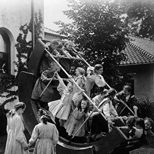 CHILDREN PLAYING, c1910. Blind girls playing outside at Overbrook School for the