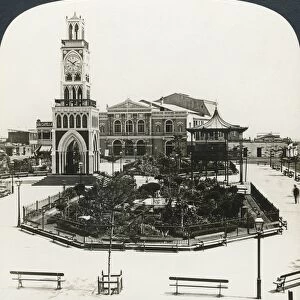 CHILE: IQUIQUE, c1908. The Plaza and clock tower, Iquique, Chile. Stereograph, c1908