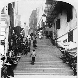 CHINA: HONG KONG, c1896. A commercial street in Hong Kong, China. Stereograph, c1896