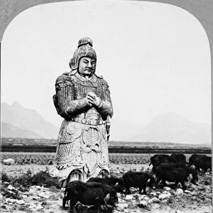 CHINA: MING TOMBS, c1902. An ancient marble statue depicting a soldier at the Ming Tombs