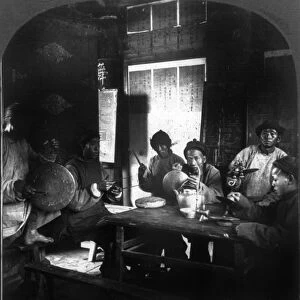 CHINA: MUSICIANS, c1905. Chinese musicians playing at a wedding feast in Foochow, China