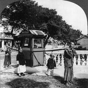 CHINA: SEDAN CHAIR, c1926. A Cantonese lady traveling in a sedan chair, China. Stereograph