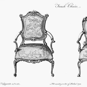 CHIPPENDALE CHAIRS, 1759. Designs for chairs in the French manner by Thomas Chippendale