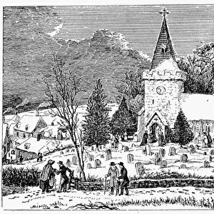CHRISTMAS MORNING, 1837. Country Church - Christmas Morning. Etching by Robert Seymour from T