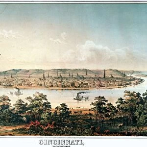 CINCINNATI, OHIO, c1856. View of Cincinnati as seen from the south bank of the Ohio River. Lithograph, c1856