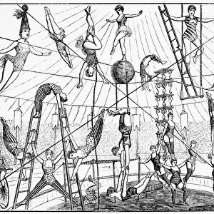CIRCUS ACROBATS. Wood engraving, late 19th century