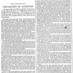 CIVIL WAR: ANTIETAM, 1862. Headline and beginning of an article about the Battle of Antietam, Maryland, 17 September 1862, from an American newspaper of October 4 that year