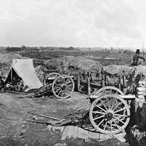 CIVIL WAR: FORTIFICATIONS. Confederate fortifications in front of Atlanta, Georgia. Photograph by George N. Barnard in 1865