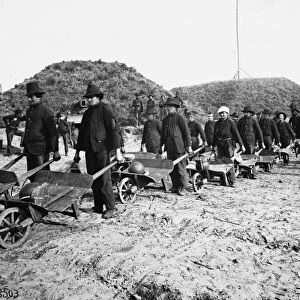 CIVIL WAR: GEORGIA, 1864. General William Tecumseh Shermans troops removing ammunition in wheelbarrows from Fort McAllister, near Savannah, Georgia, December 1864