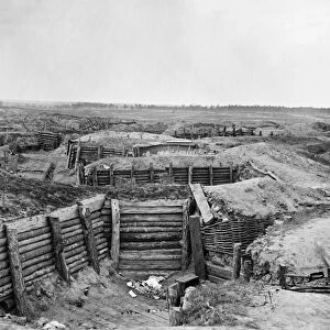 CIVIL WAR: PETERSBURG. Confederate fortifications at Petersburg, Virginia, with chevaux-de-frise beyond, during the American Civil War, 1865