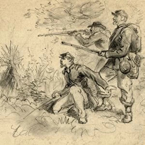 CIVIL WAR: SHARPSHOOTERS. Union sharpshooters. Drawing by Alfred R. Waud, c1863