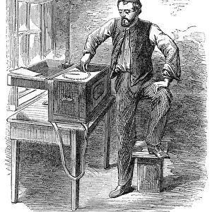 CIVIL WAR: TELEGRAPH, 1863. A telegrapher of the Army of the Potomac at work: wood engraving from an 1863 Northern newspaper