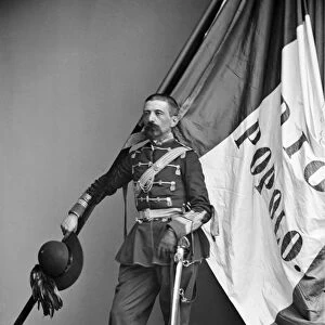 CIVIL WAR: UNION SOLDIER. Lieutenant Colonel A. Ripetti, an Italian-American of the 39th New York Infantry, with an Italian flag, during the American Civil War, c1862