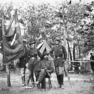 CIVIL WAR: UNION SOLDIERS. Brigadier General Orlando Bolivar Willcox and his staff of the 3d Division, 9th Corps, before the Siege of Petersburg in Virginia, during the American Civil War. Photograph, 1864