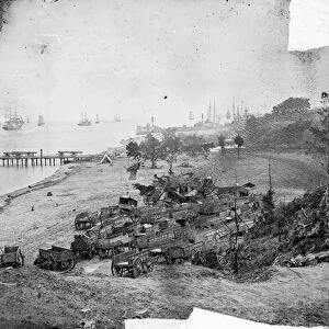 CIVIL WAR: WAGON PARK. Union wagons in Yorktown, Virginia. Photograph, 1862