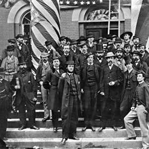 CIVIL WAR: WAR DEPARTMENT. Group of War Department employees photographed outside the War Department building in Washington, D. C. 1865