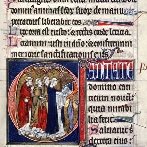CLERICS CHANTING, c1290. Drawn in an inital C: illumination from an English Psalter